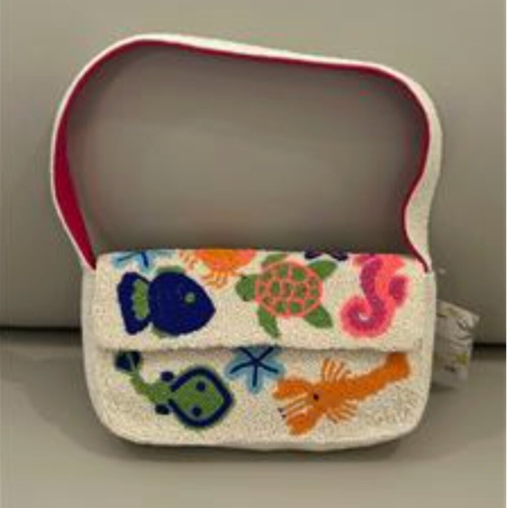 America and Beyond Beaded Shoulder Bag  Sea Animals Turtle Lobster Starfish NWT